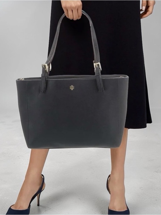 Tory Burch Handbags - Tory Burch Black Leather Double-Handle Tote with Gold Logo